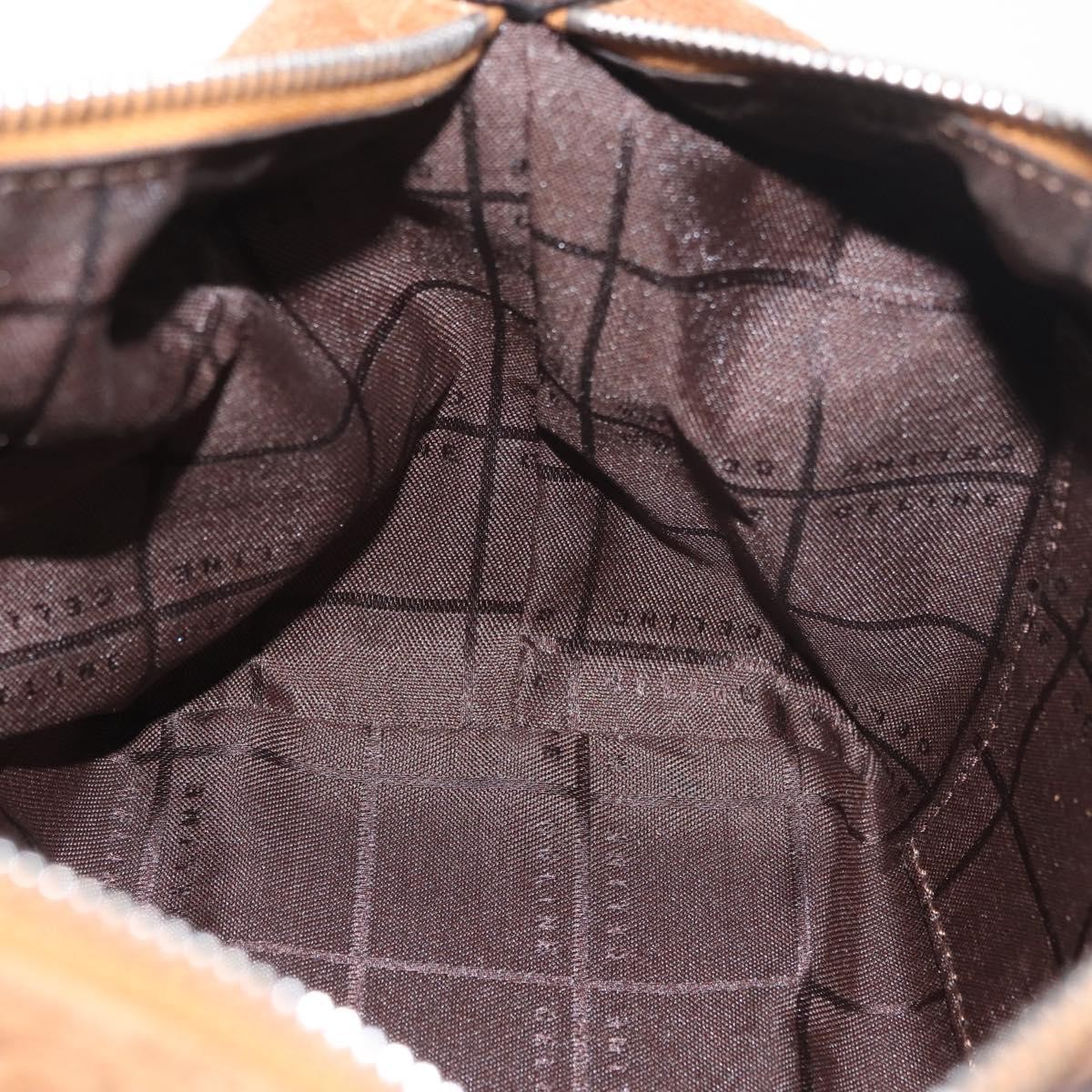 CELINE C Macadam Canvas Hand Bag Suede Brown Silver Auth 176369