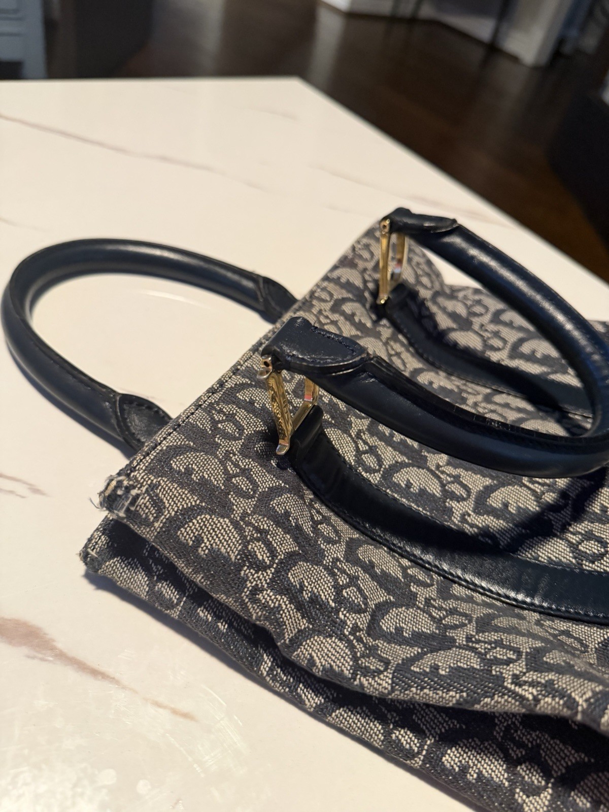 Dior vintage mongram Navy Patterned Tote Bag with Dark Blue Accents