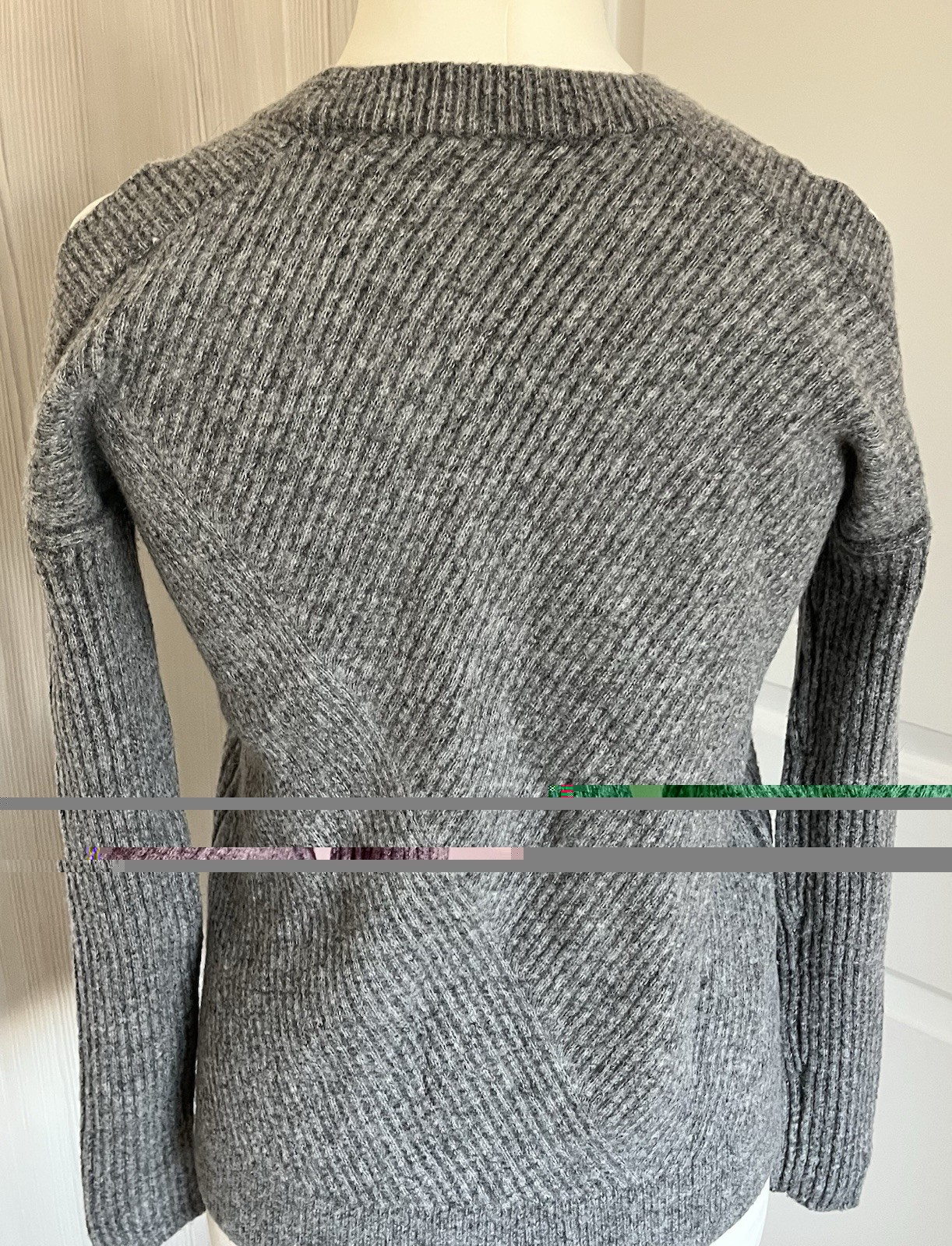All Saints Terra Open Cold Shoulder Wool Jumper OVERSIZED Size XS Grey Ribbed