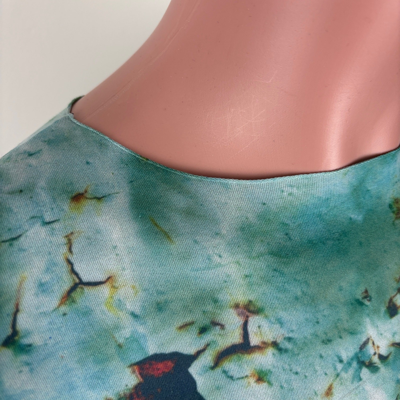AMB second skin mesh top semi sheer green blue One Size tie dye
