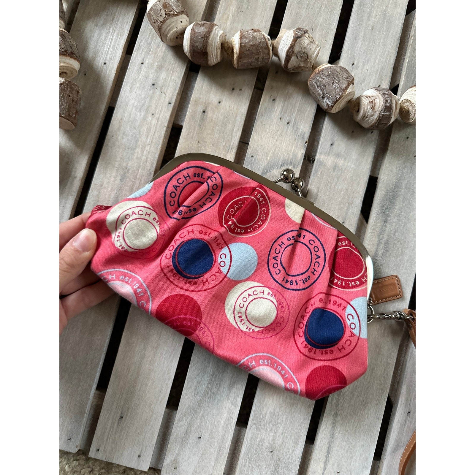 Rare Coach Leah Kisslock Wristlet Pink Coin Pouch Clutch