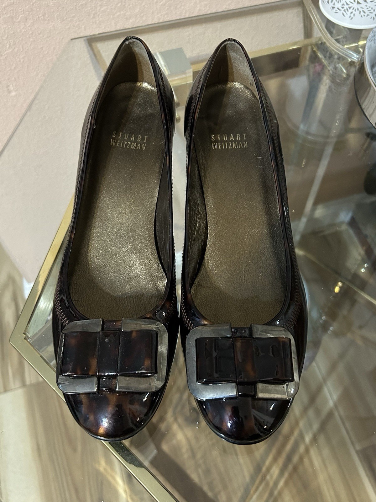 Stuart Weitzman Tortoise Patent Leather Brown Wedge Slip-On Pumps Size 7
