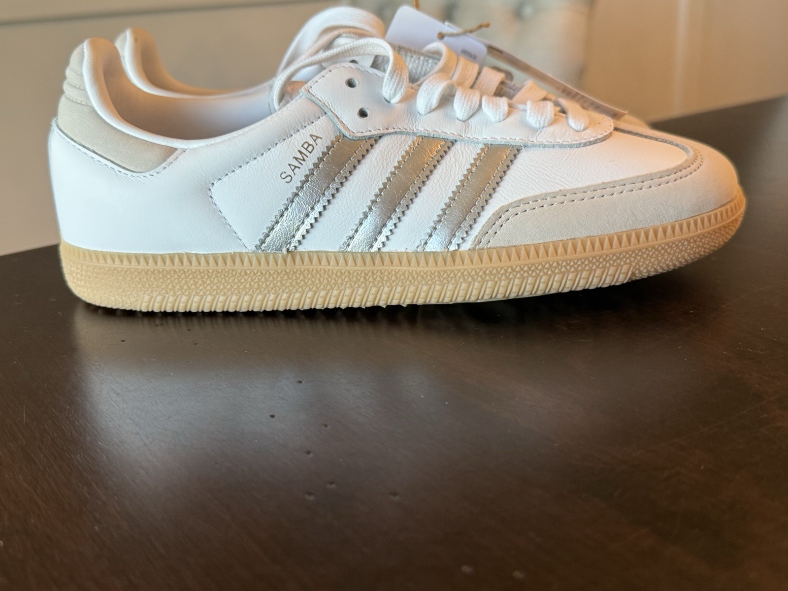 Size 6.5 Women’s adidas Samba OG White Silver Metallic Grey Sneakers JI2725