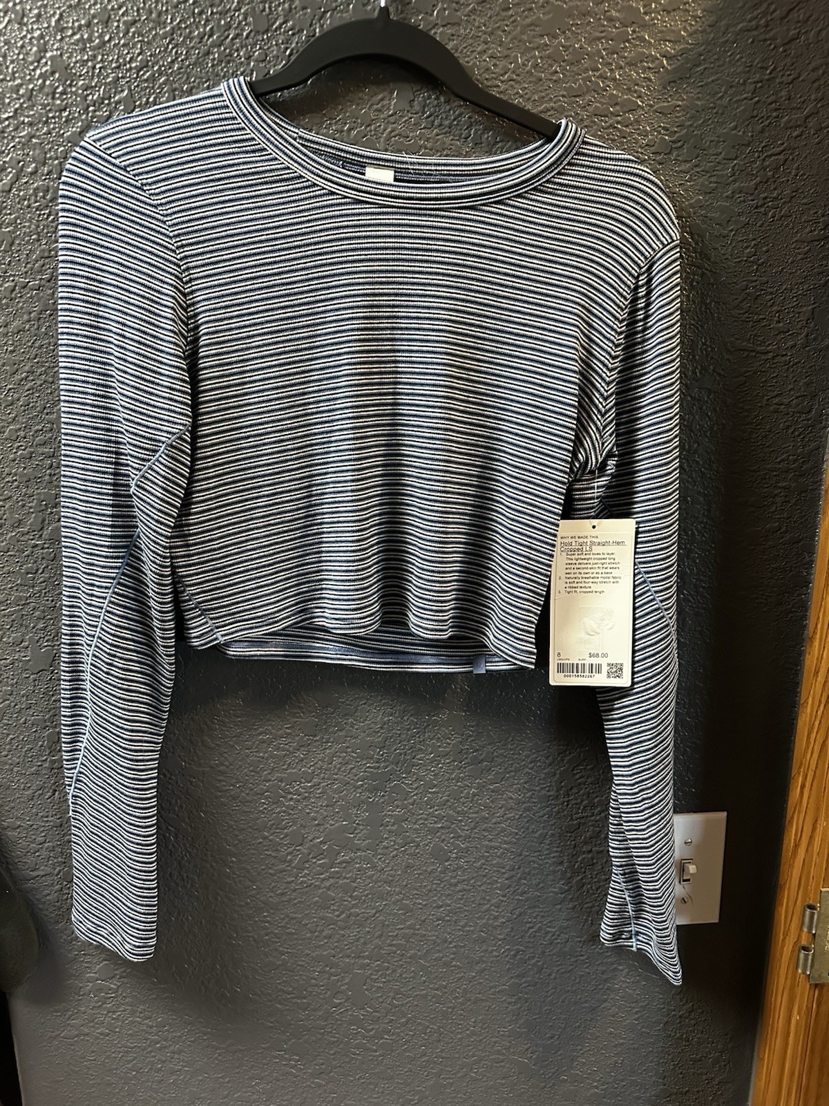 Lululemon Hold Tight Cropped Long Sleeve Top Women’s 8 Blue White Ribbed Modal