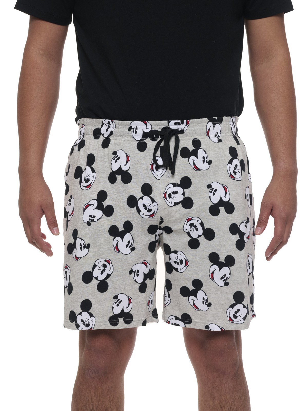 Mens Disney Mickey Mouse Pajama Sleep Shorts Gray Black Pockets