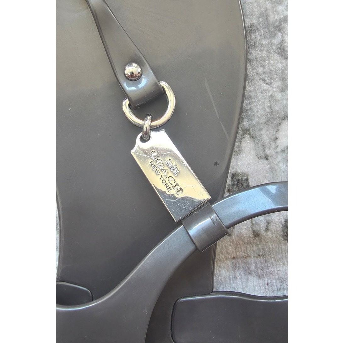 Coach Plato Silver Smoky Gray Jelly Sandal sz 7B Minimalist Casual Summer Basic