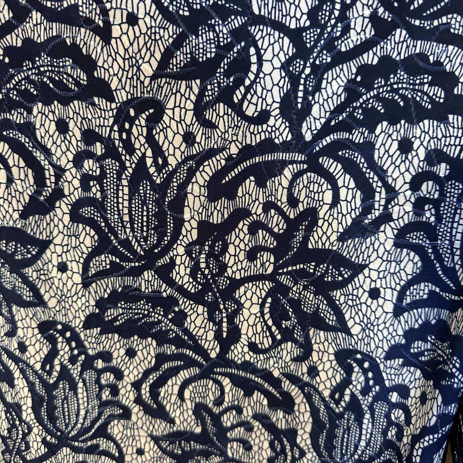 New Directions Womens Plus 3X Navy & White Floral Lace 3/4 Sleeve V-Neck Blouse