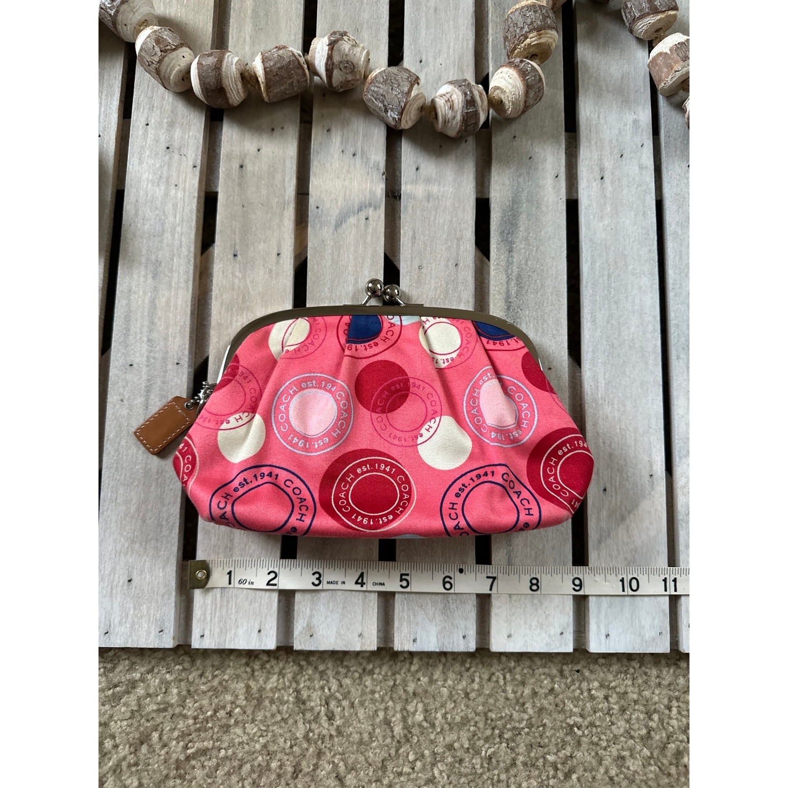 Rare Coach Leah Kisslock Wristlet Pink Coin Pouch Clutch
