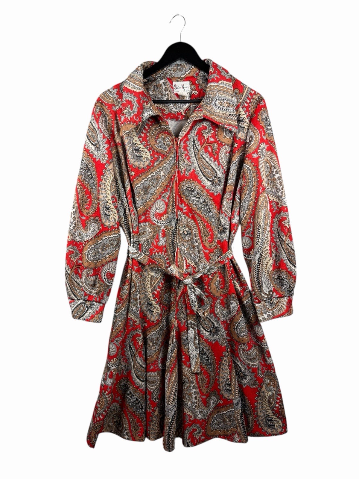 Vintage Shaker Square by Bill Sims Retro Paisley Red Dress Sz 24 1/2 Long Sleeve