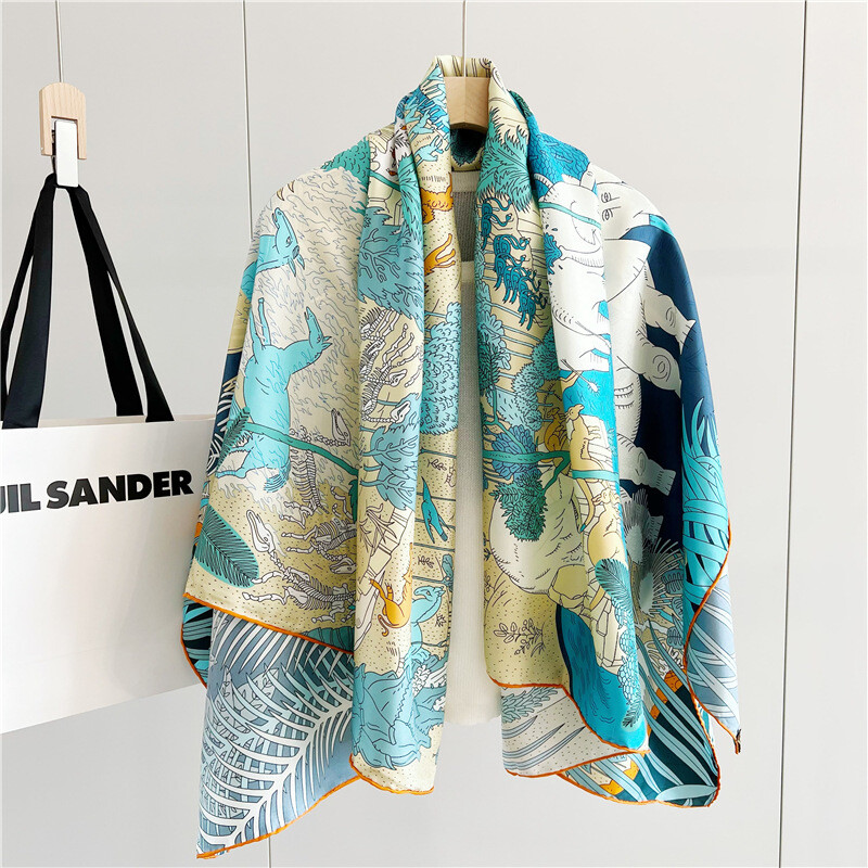 12mm Sand Washed Twill 100% Mulberry Silk Shawl, Large Double Sided Print Scarf