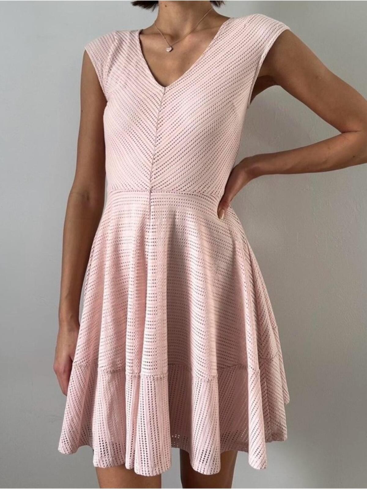 Bar III Summer Fit & Flare V Neck Peach Knit Dress Size Small