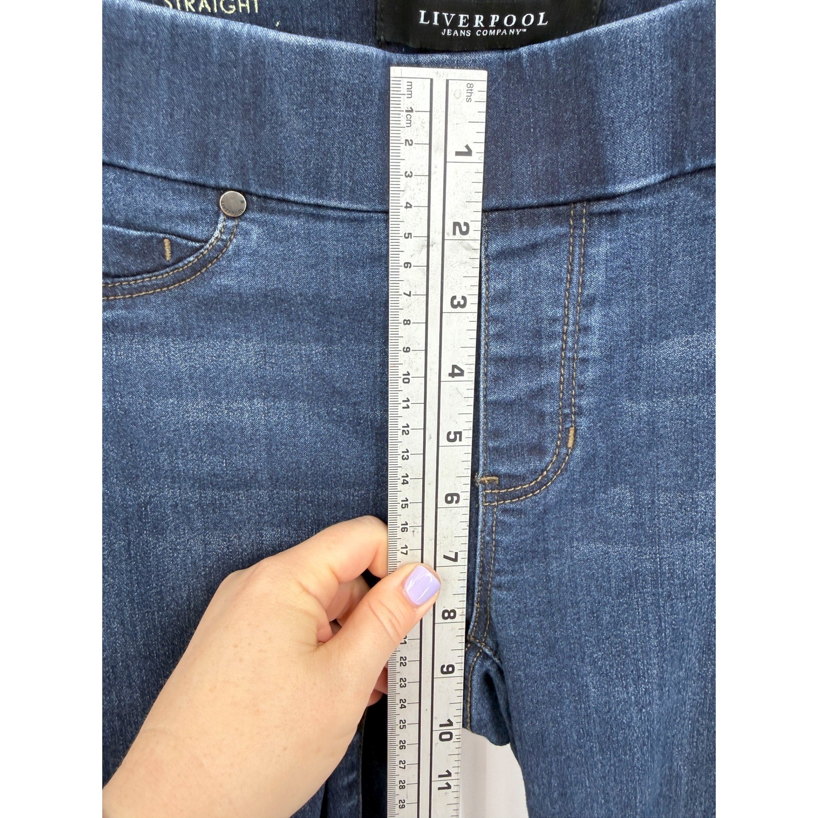 Liverpool Jeans Women 8/29 Blue The Straight Pull-On Mid-Rise Dark Wash Denim