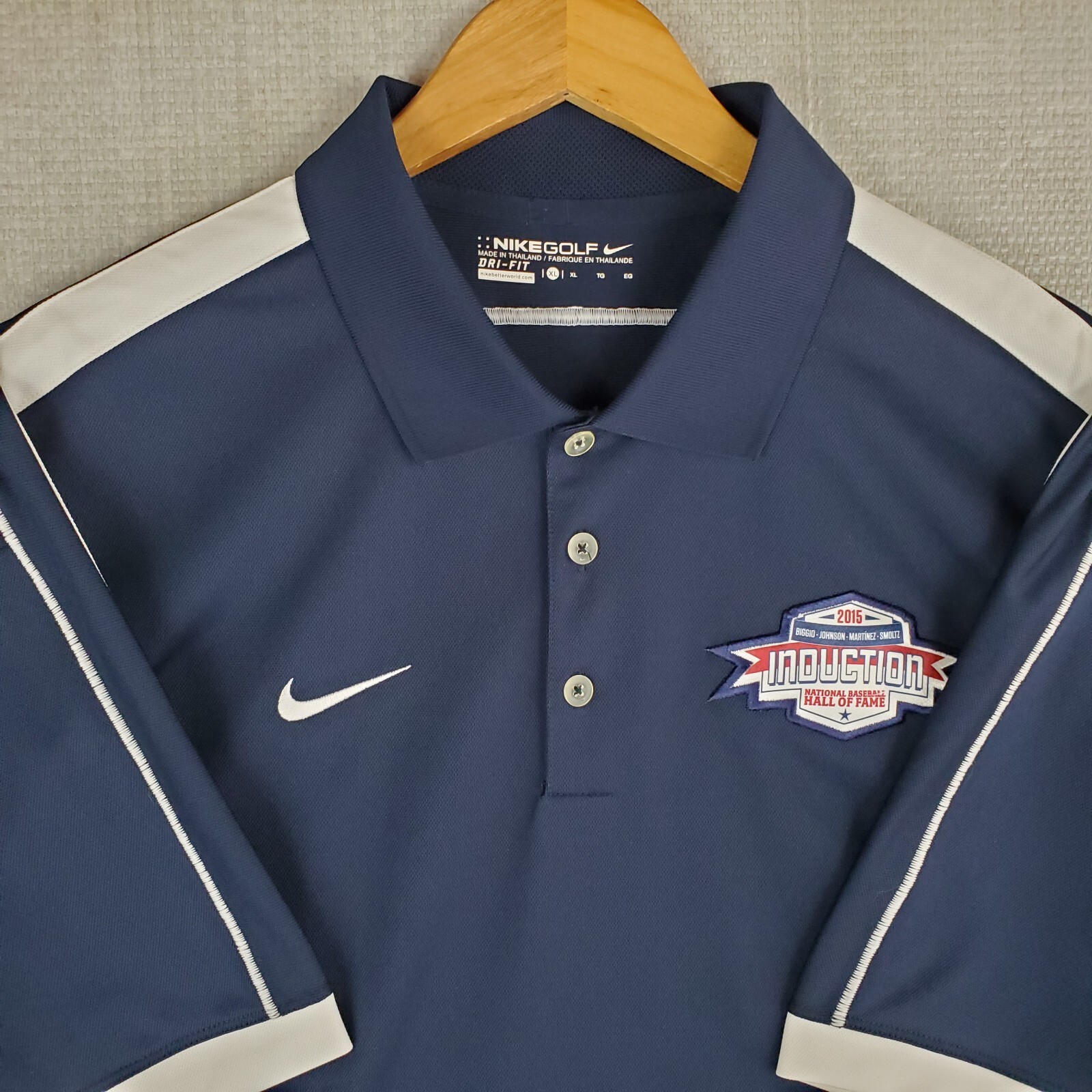 NIKE GOLF x 2015 MLB HOF Size XL Performance Polo Shirt Blue Wicking Baseball