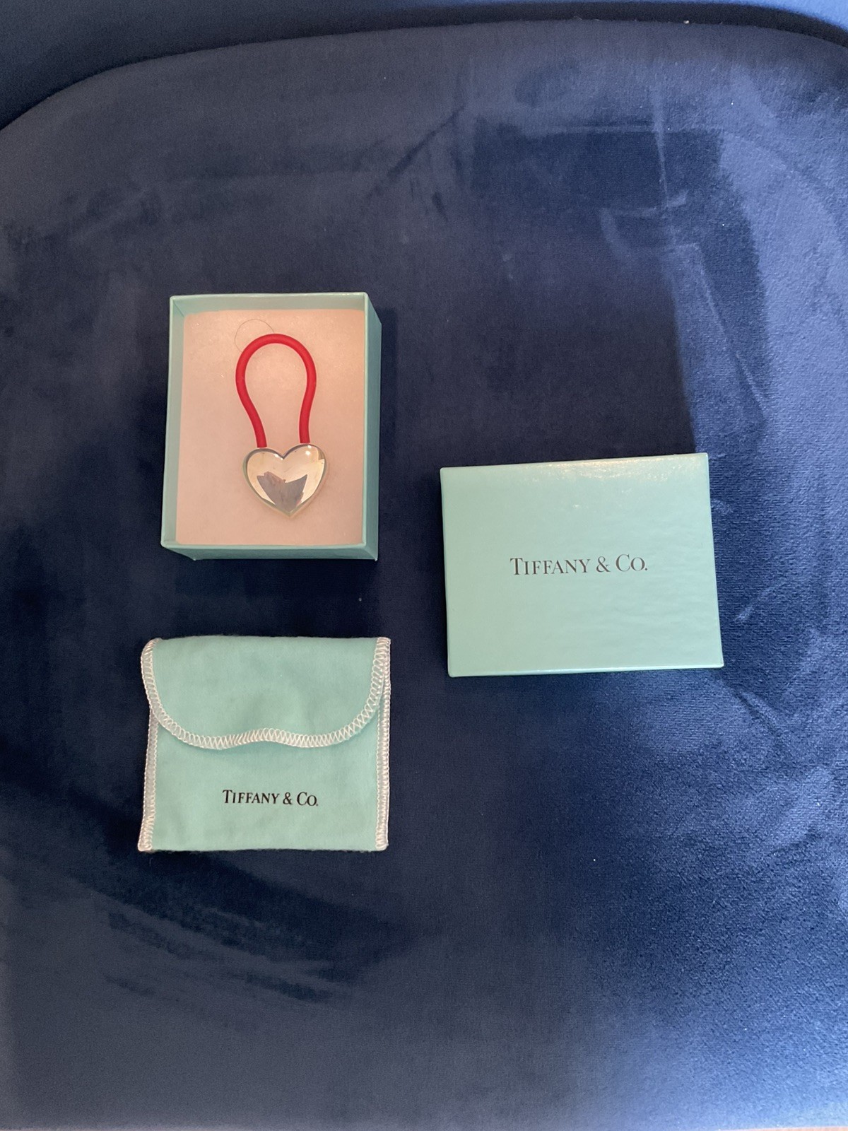 Tiffany & Co. Sterling Silver Heart Hair Tie Silver/Red Loop
