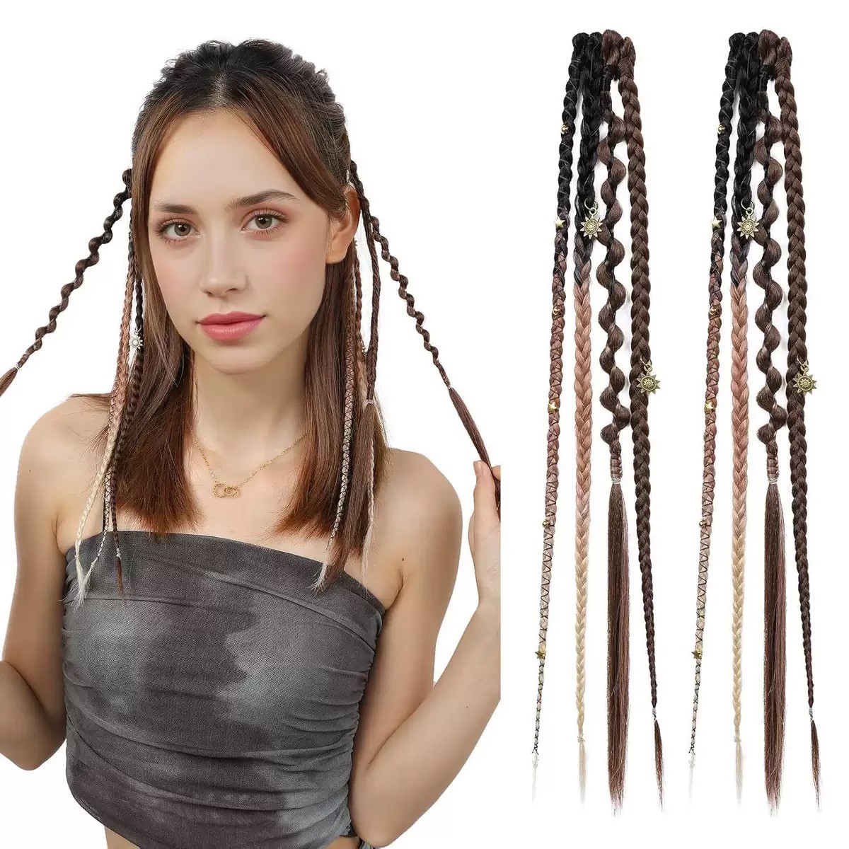New! A pair(2 sets) Boxing Braid Synthetic Hair Bohemian Extension Clip in