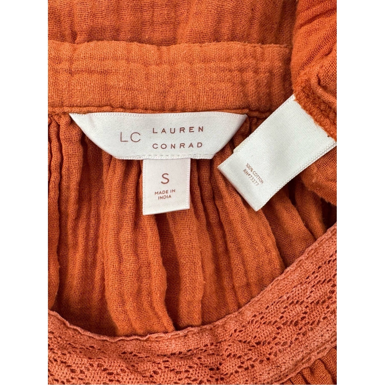 LC Lauren Conrad Rust Orange Gauze Peasant Blouse