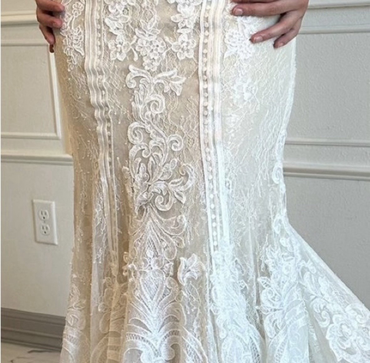 Martina Liana D3657 Size 6 Ivory Lace V-Neck Mermaid Fit & Flare Train