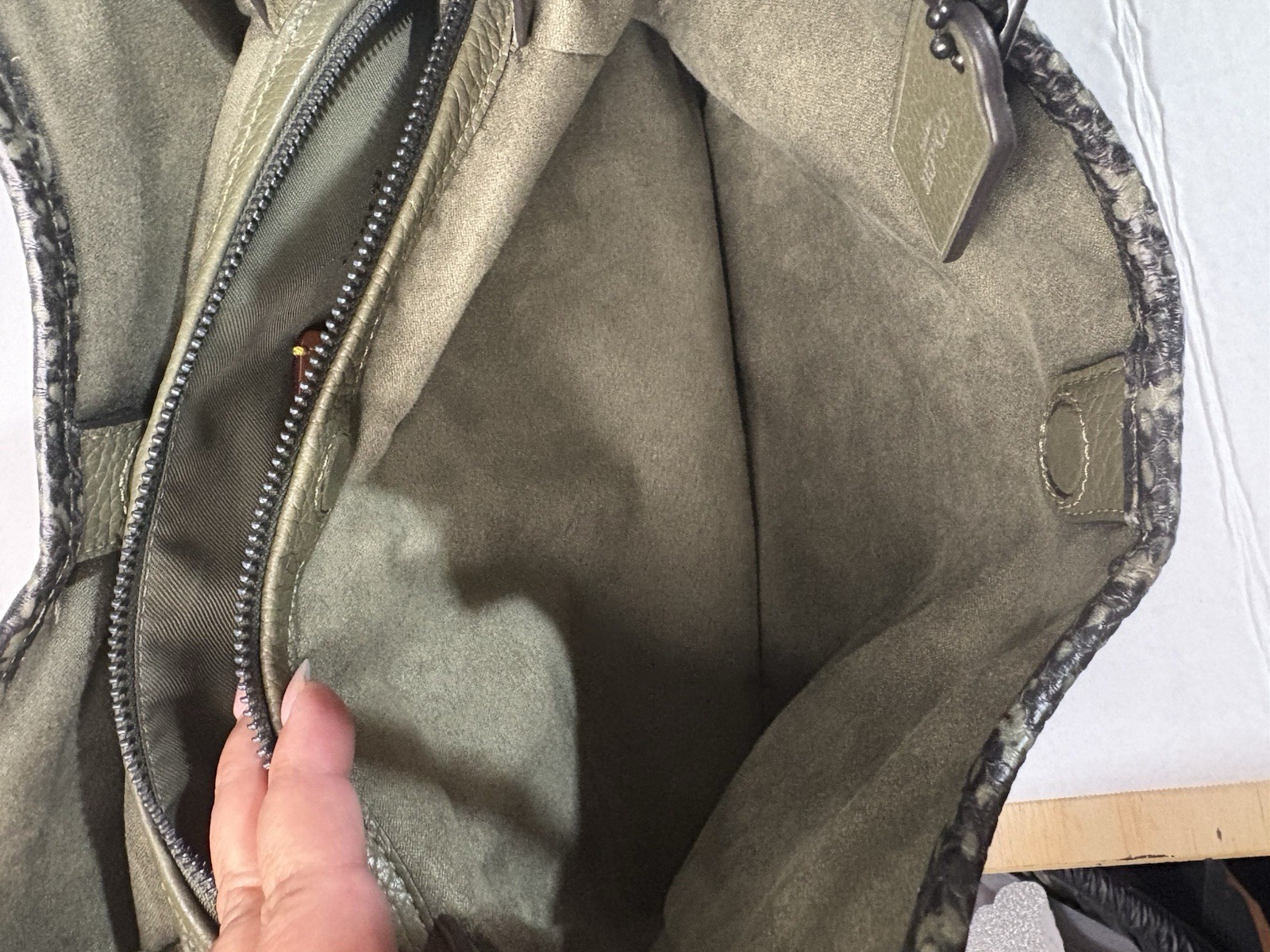 Coach Lori Shoulder Bag Army Green Pebbled Leather/Suede