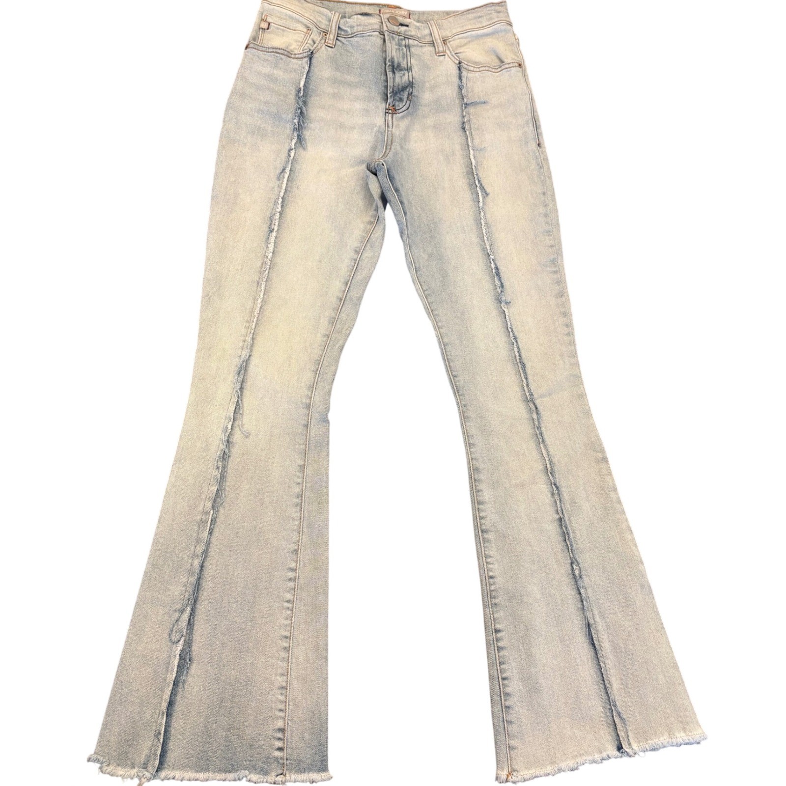 Dear John Light Wash Flare Jeans Raw Seam Detail Frayed Hem Size 27