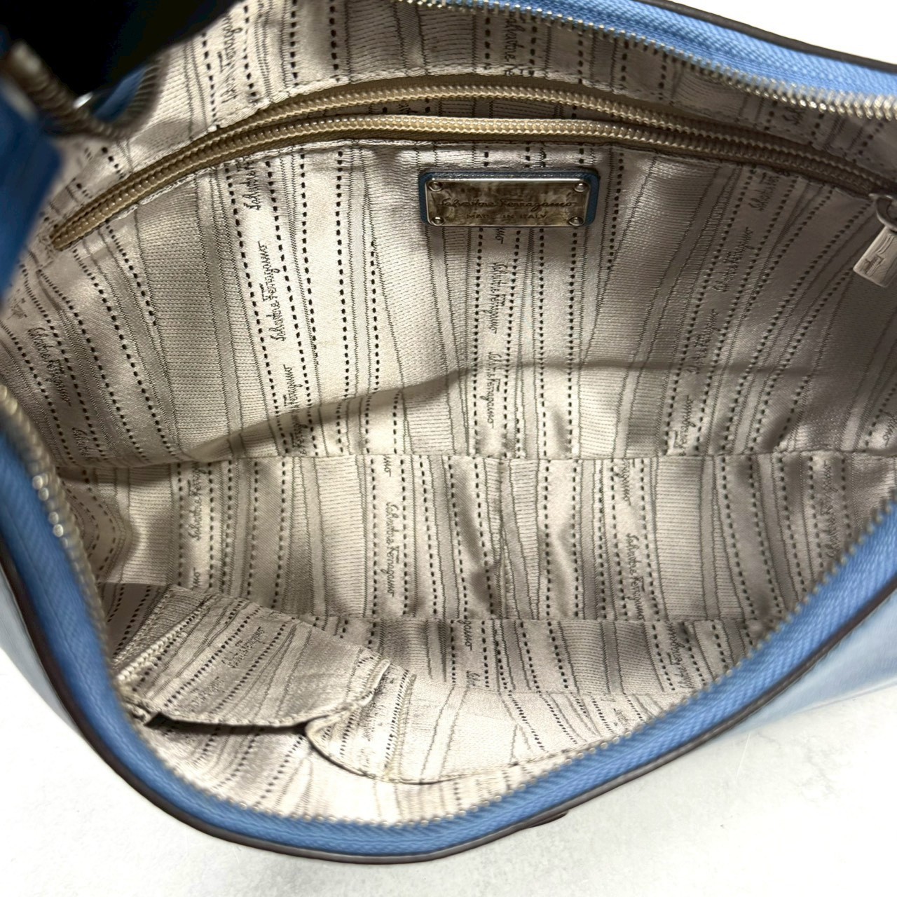 Salvatore Ferragamo Blue Saffiano Leather Hobo Shoulder Bag Gancini Italy Women