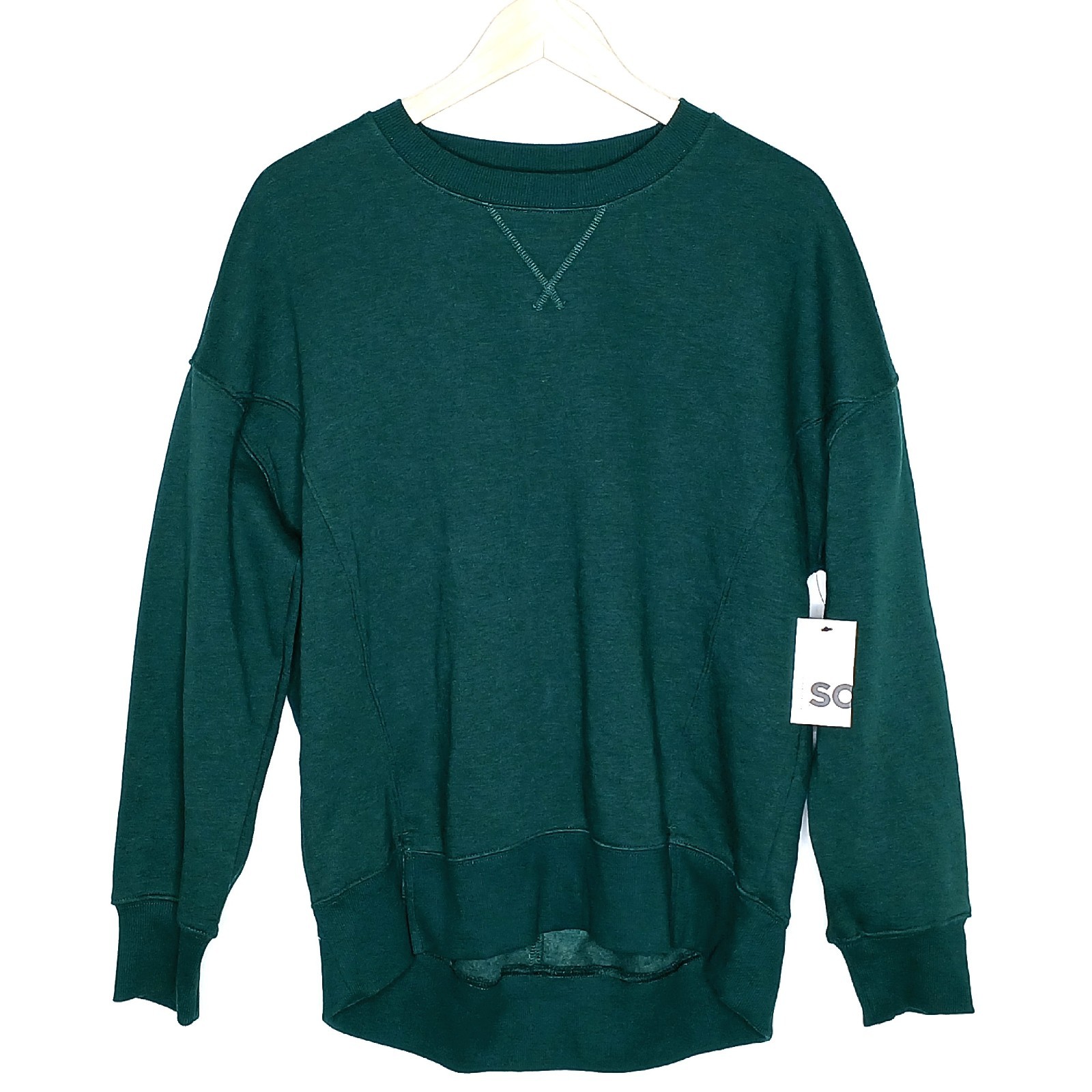 $34 SO womens oversized tunic sweatshirt size XS stretch solid green knit New