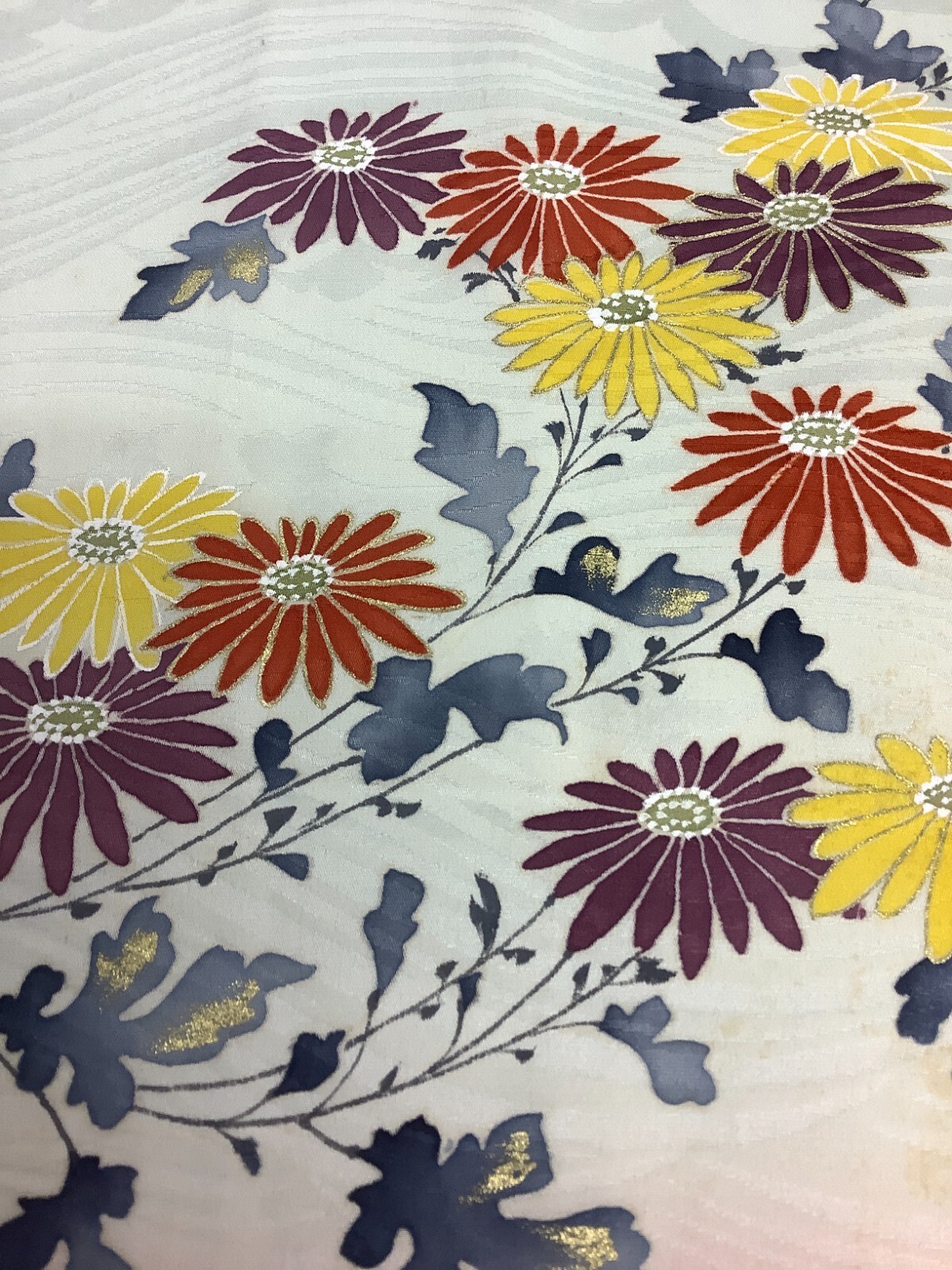 Japanese Vintage Kimono Fabric cloth Boro Light green Flower Dirt 49.6×13.7in