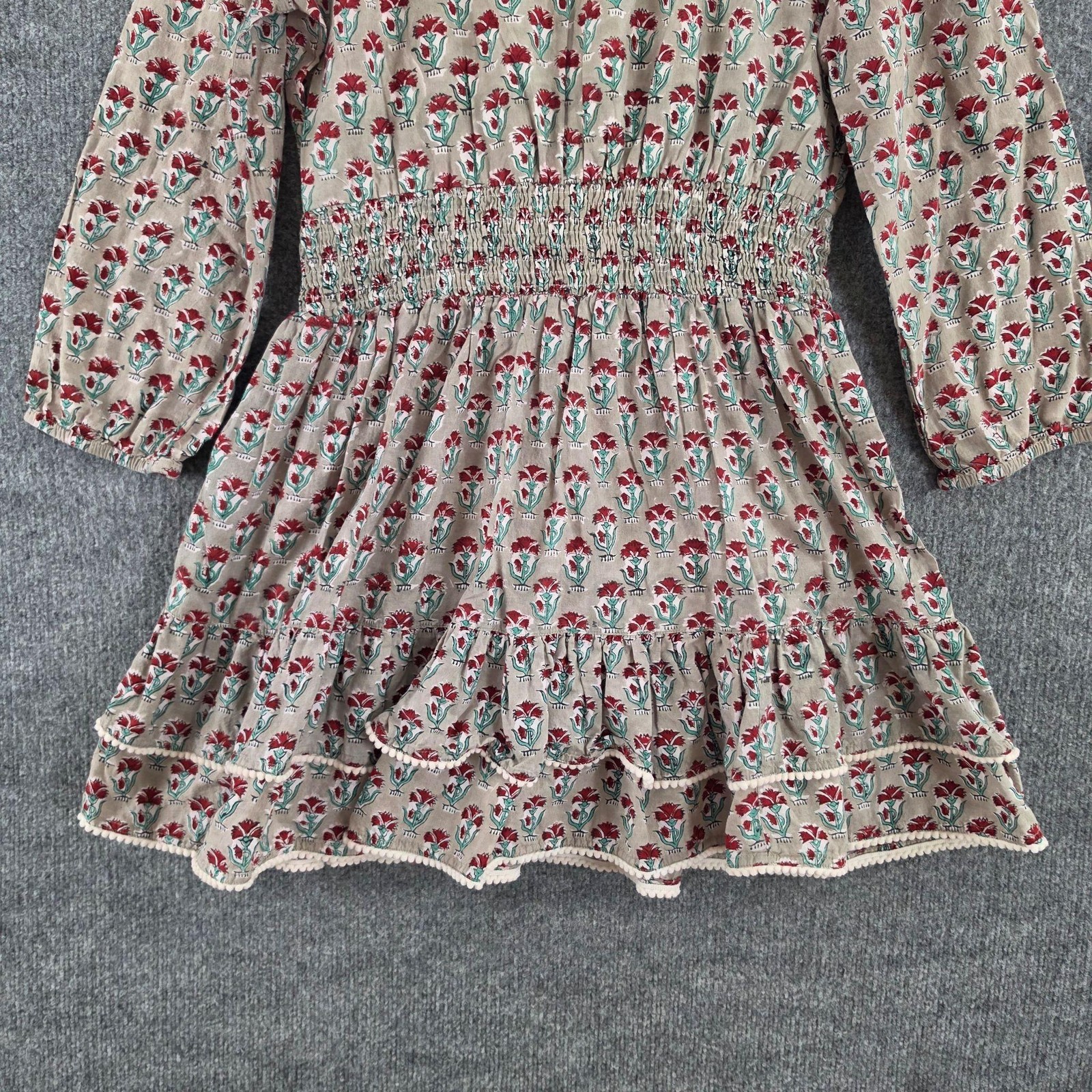 Madison Mathews Dress Large Floral Smocked Mini Ruffle Boho Prairie Cottagecore