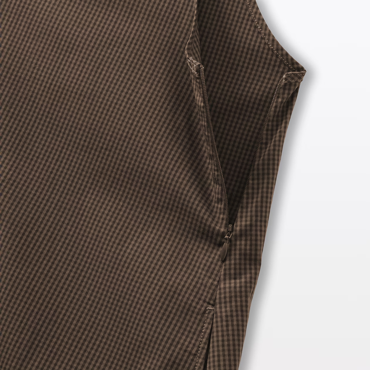 MUJI Womens Quick Dry Broadcloth Sleeveless Dress Brown Check FedEx