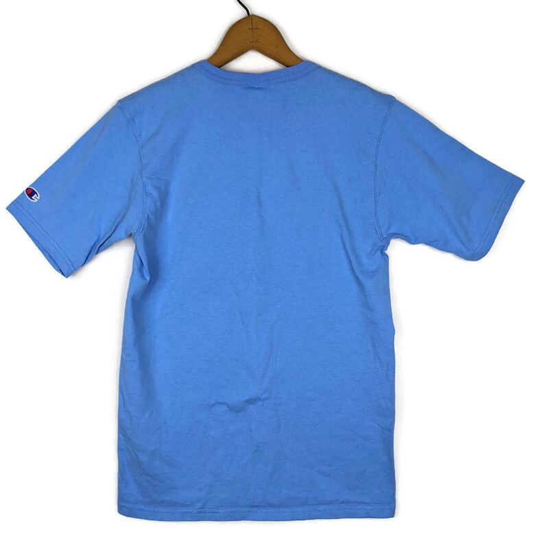 Vintage Champion Size S Blank T Shirt Blue Bar Mounted Collar Cotton GT19 YVC