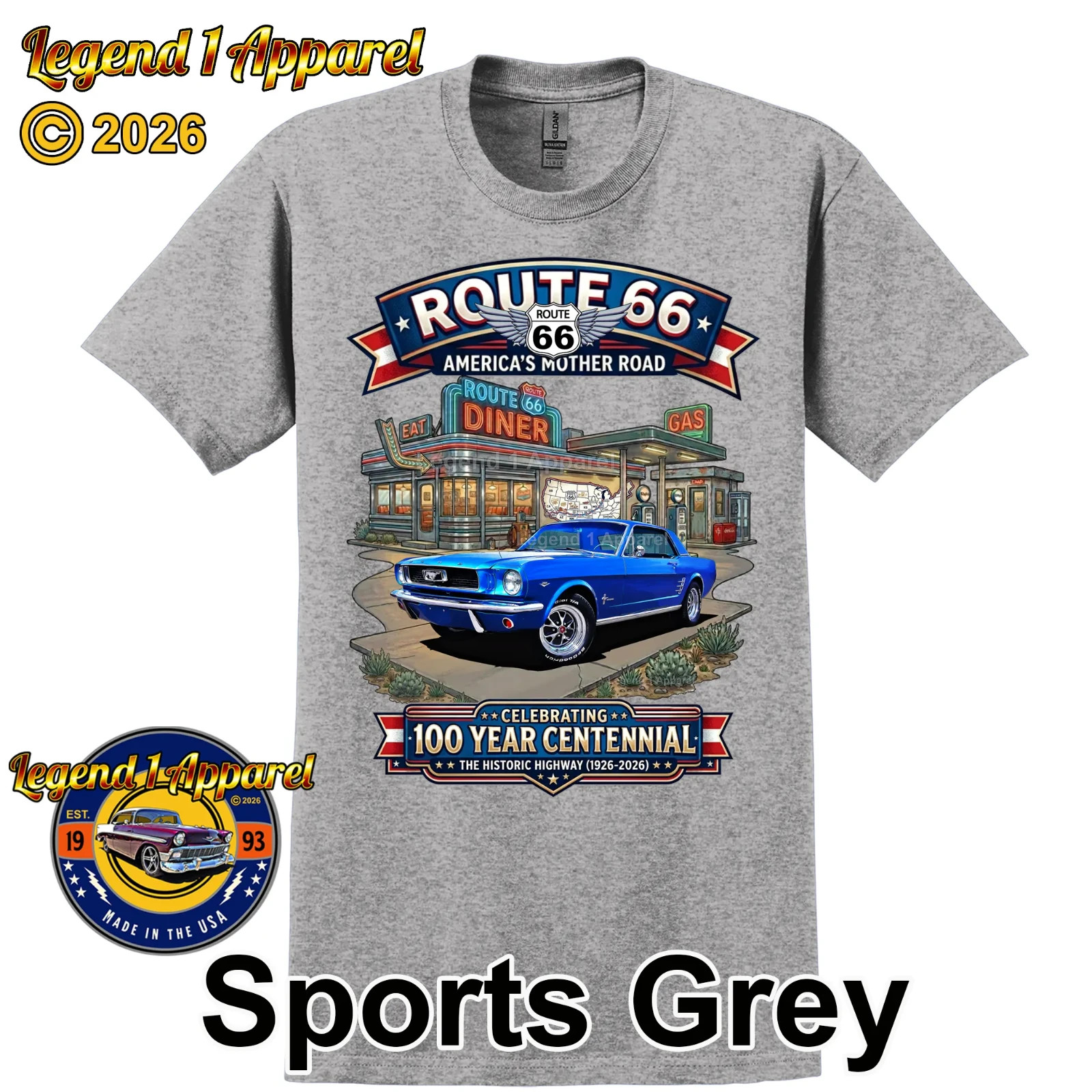 Route 66 100 Year Centennial, 1966 Mustang Custom T-Shirt