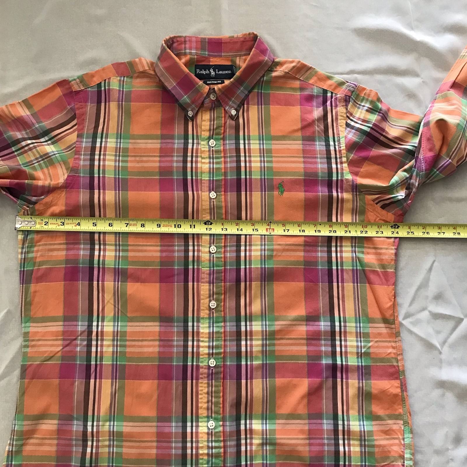 Ralph Lauren Custom Fit Orange Plaid Preppy Long Sleeve Cotton Shirt Mens XL