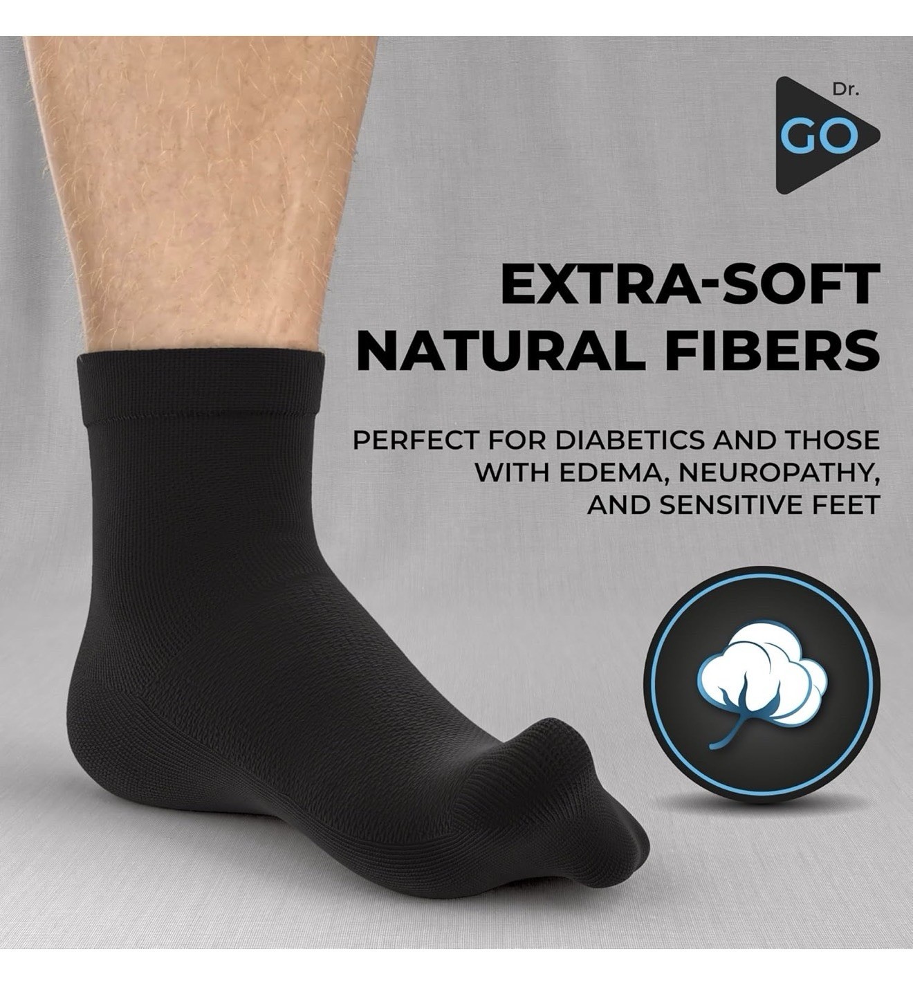 Dr Go Neuropathy Diabetic Socks Black Crew Size Seamless Non Binding 4 Pairs