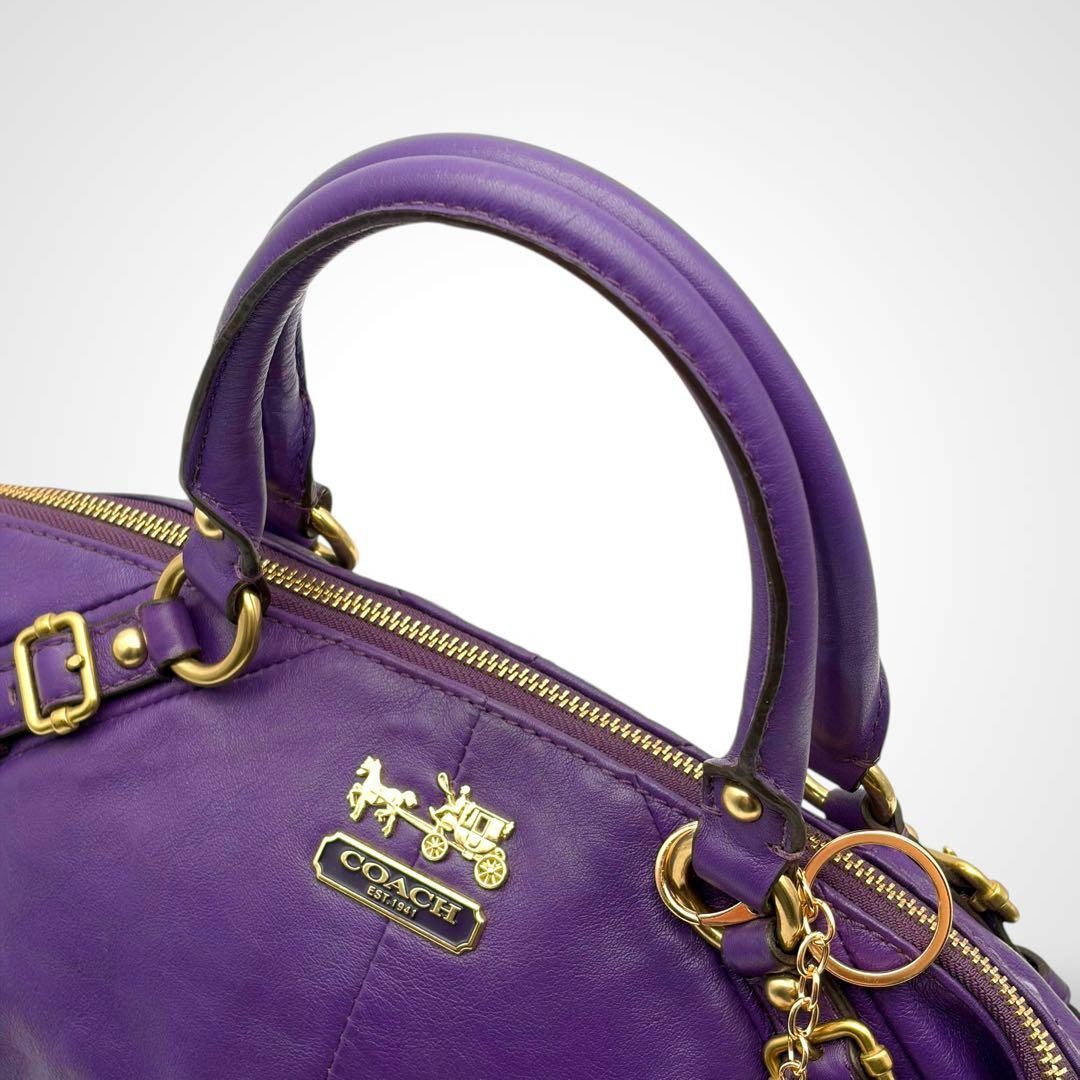 Coach Madison Satchel Leather Purple Handbag 2way Shoulder Bag Authentic Genuine