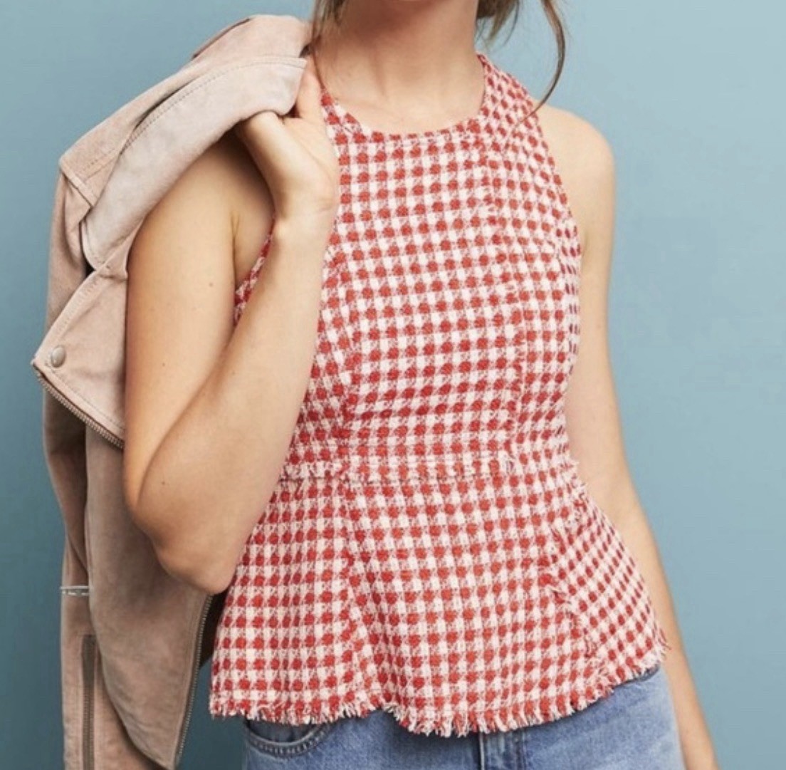 Anthropologie Maeve Womens Size 4 Sleeveless Red White Gingham Peplum Top