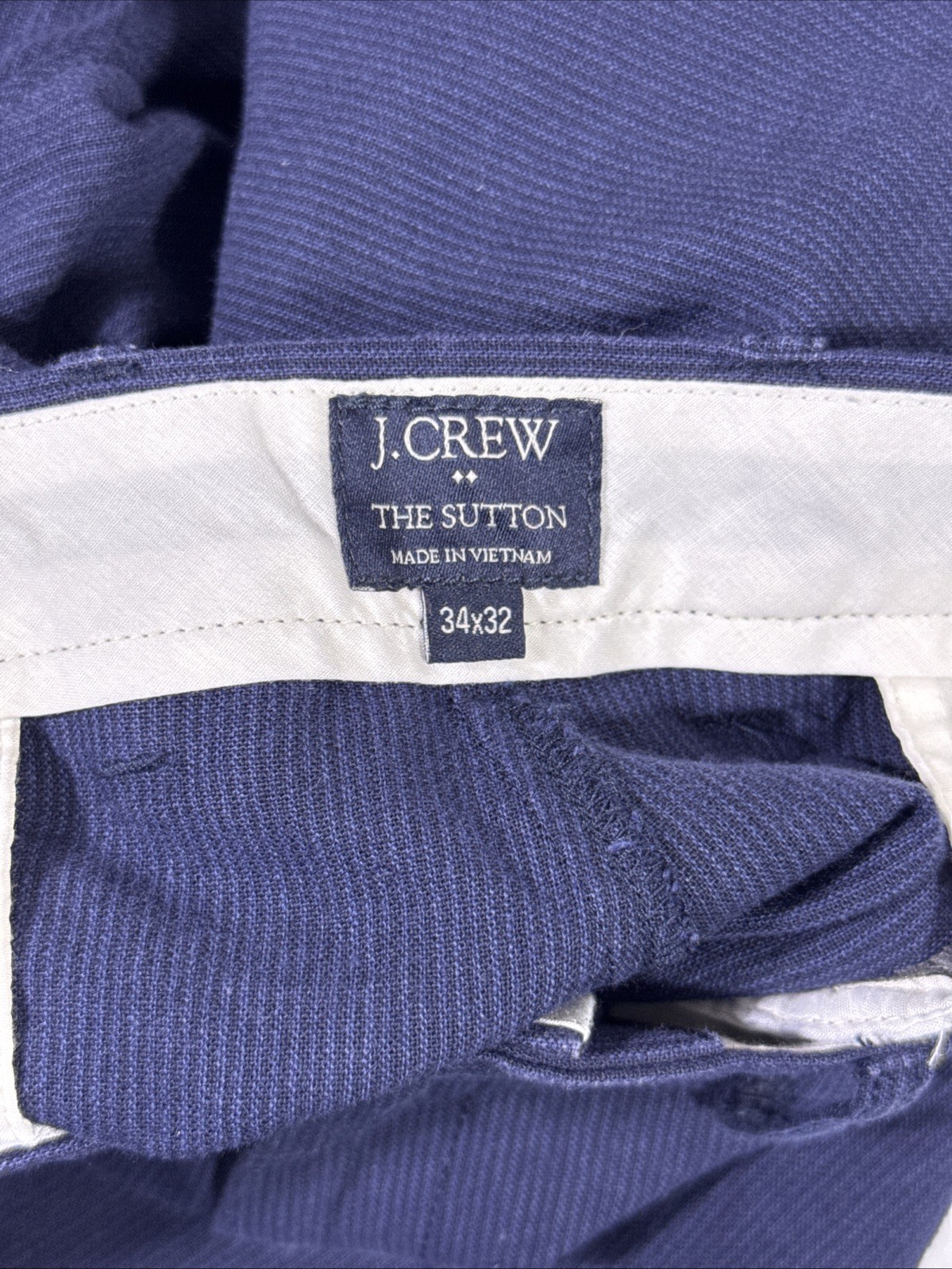 J Crew The Sutton Pants Mens Size 34×32 Navy Blue Pinstripe Linen Cotton