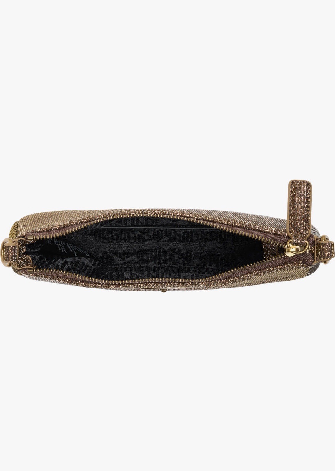 Kurt Geiger London Gold Metallic Glitter Logo Shoulder Bag Zip Top Lined