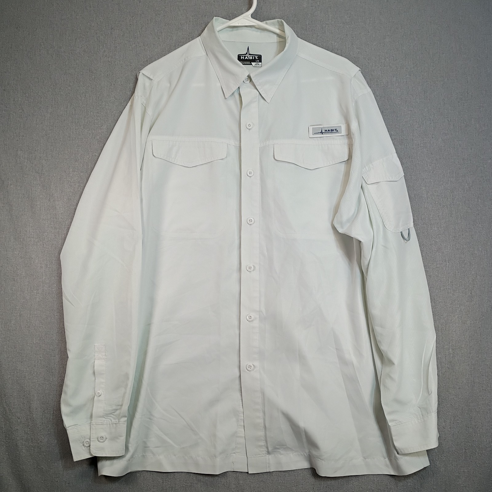 Habit L White Performance Fishing Shirt UPF 40+ Vented Solar Factor Utility Hike