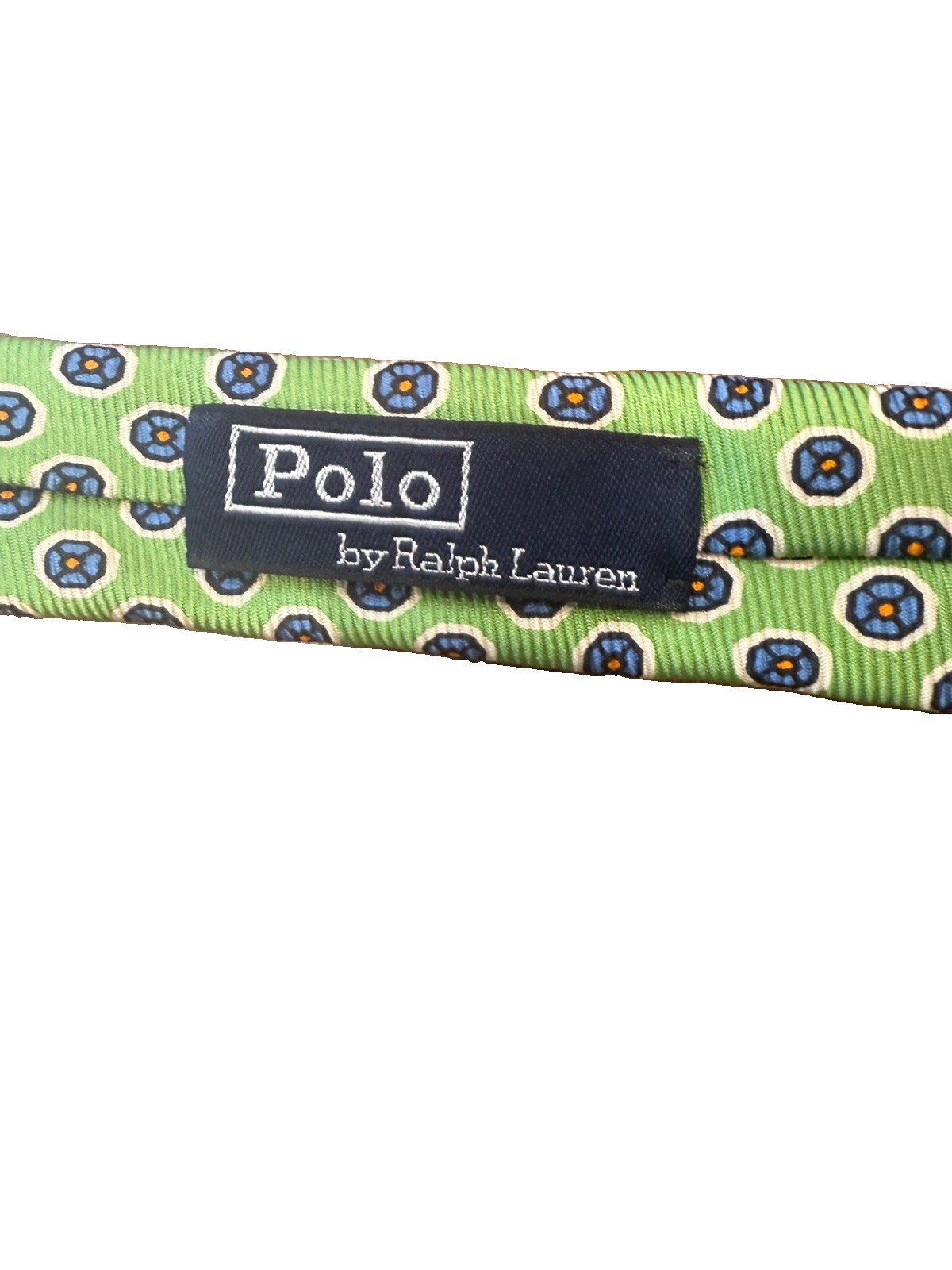 Polo Ralph Lauren Men’s Woven Silk Tie Green Blue White Geometric Logo