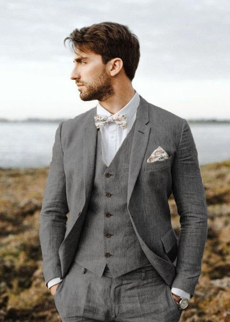 Men Multi Color Linen 3 Piece Suit Notch Lapel Summer Wedding Formal Outfit