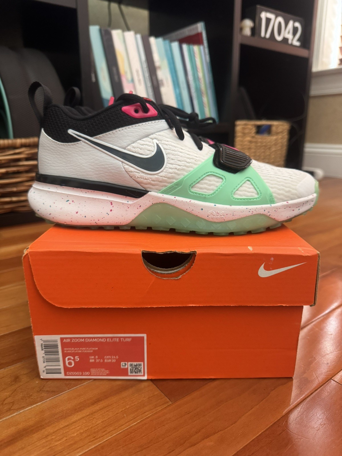 Nike Air Zoom Diamond Elite Turf Baseball White/green/pink Sz 6.5 DZ0503-100
