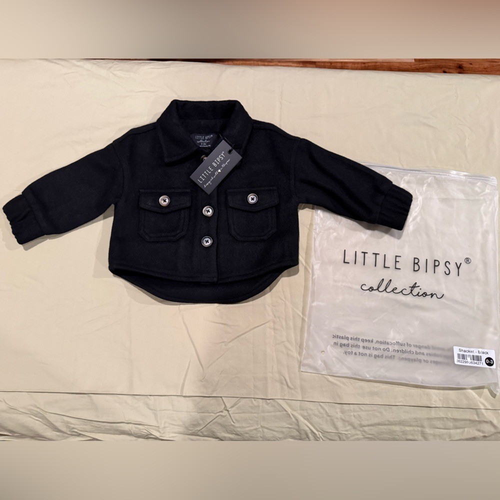 NWT Little Bipsy Black Baby Shacket 0-3M Button Jacket