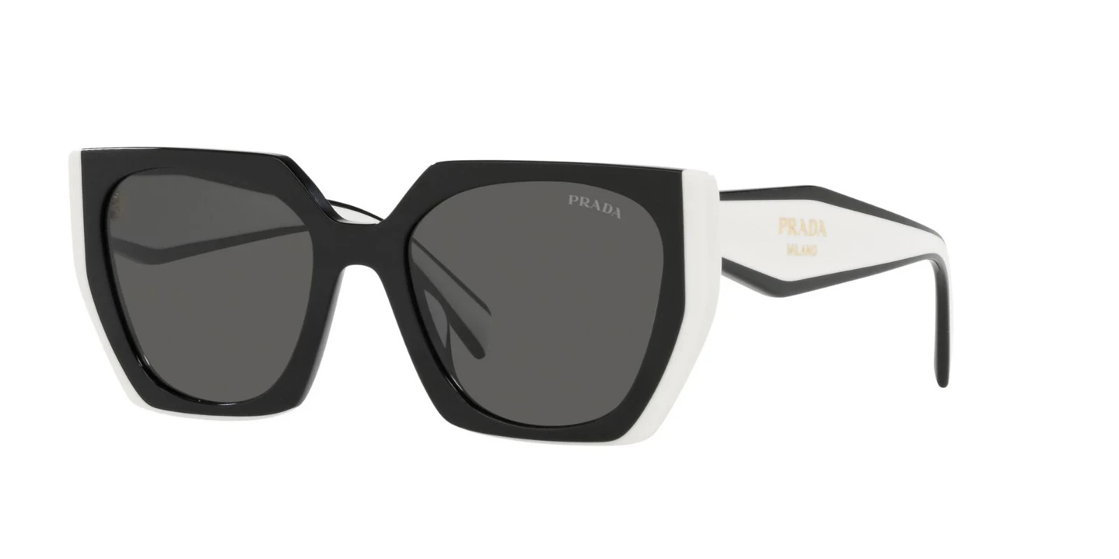 Prada PR15WS Black White Rectangle Sunglasses Gray Lens UV Protection