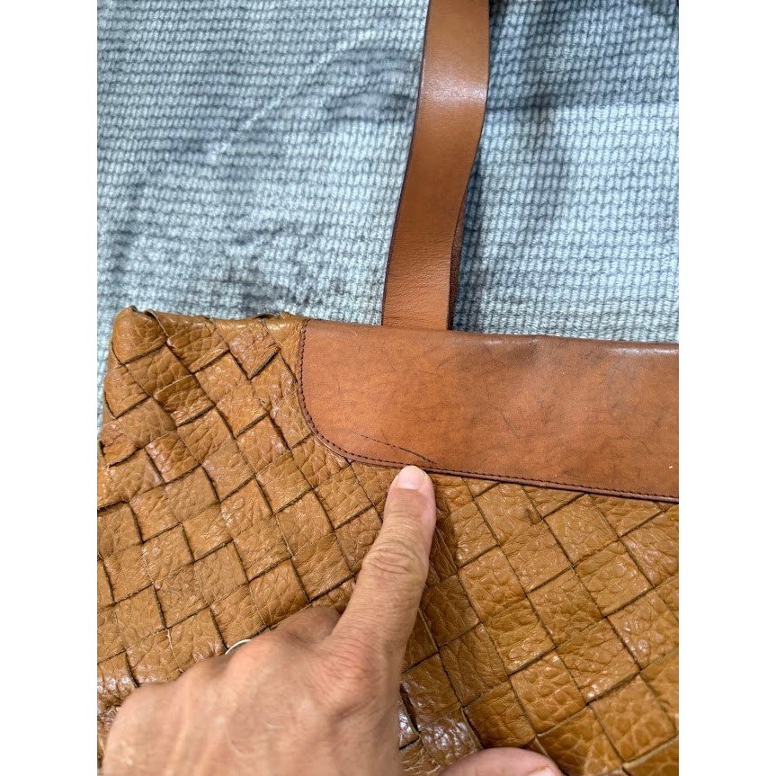 FALOR Woven Leather Tote Bag Cognac Tan Made in Italy Intrecciato Shoulder Bag