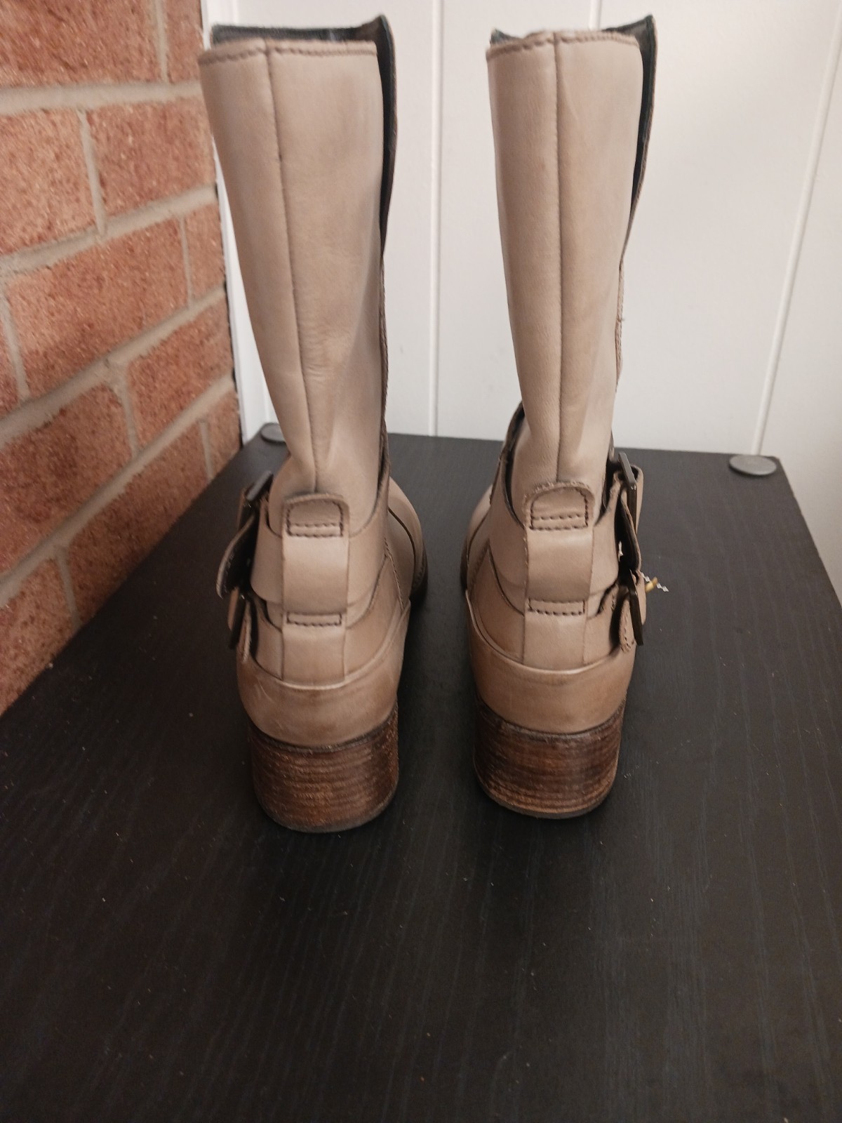 Clark Women’s Ankle Boots Monica Soul Taupe Slip On Leather Staps Buckles Size9