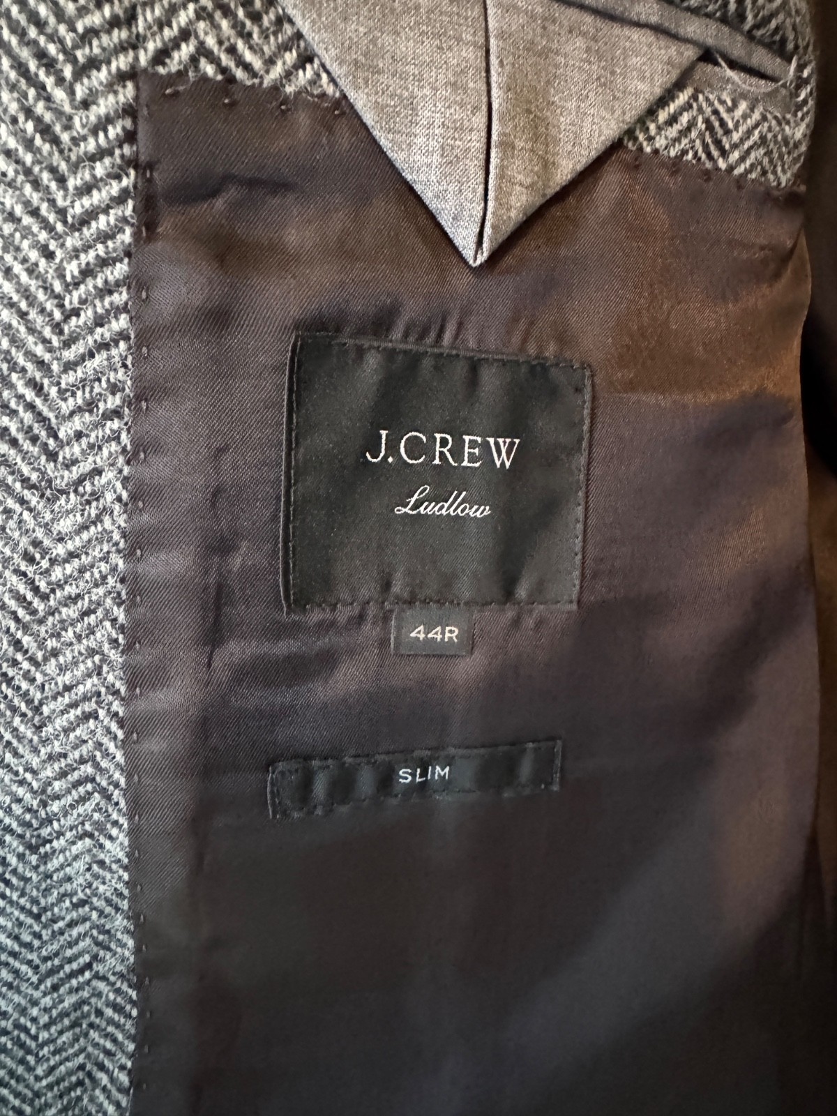 J Crew Ludlow Slim Blazer 44R Slim Gray Herringbone Wool Cotton