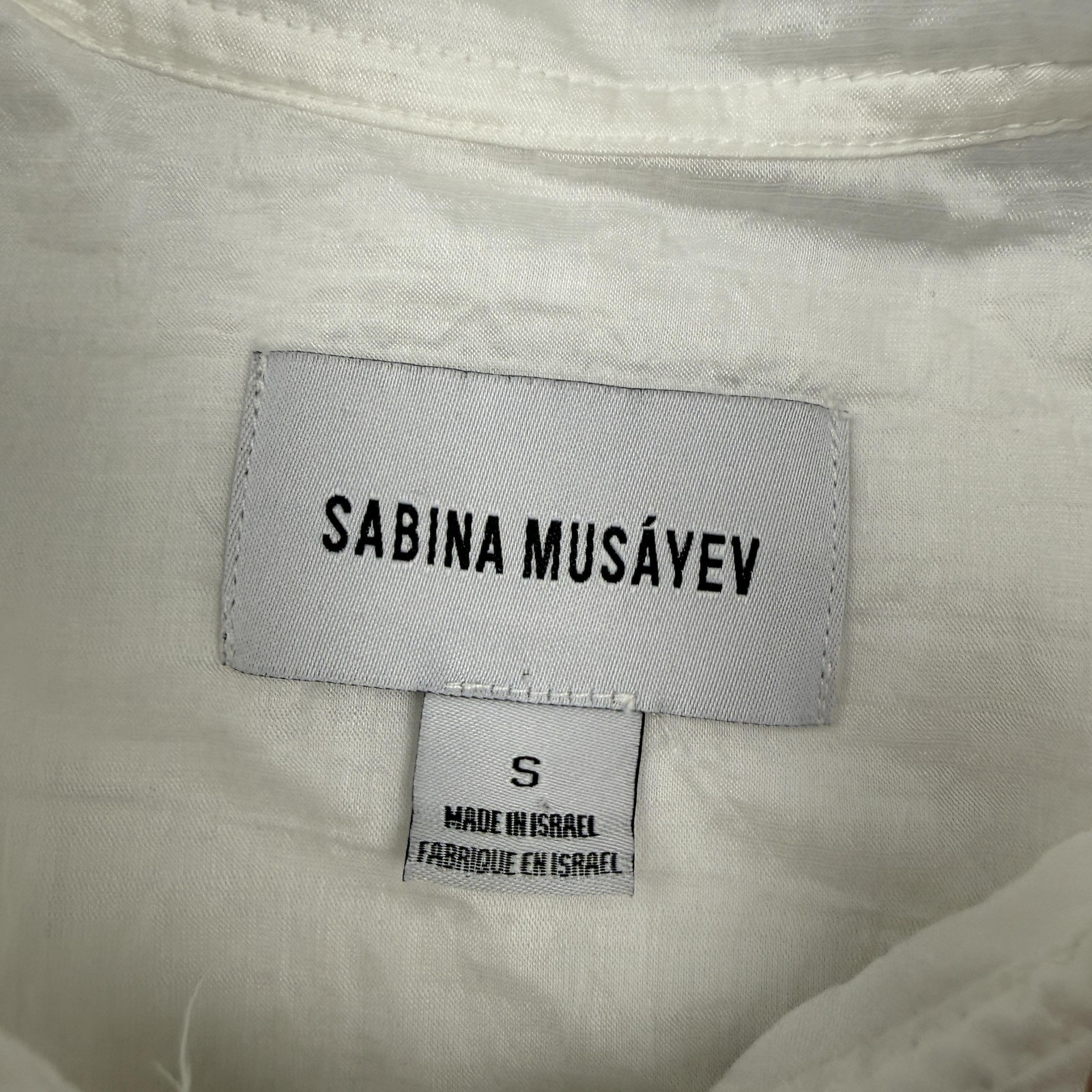 Sabina Musayev Blouse Womens Small White Ruffle High Neck Balloon Sleeve Top