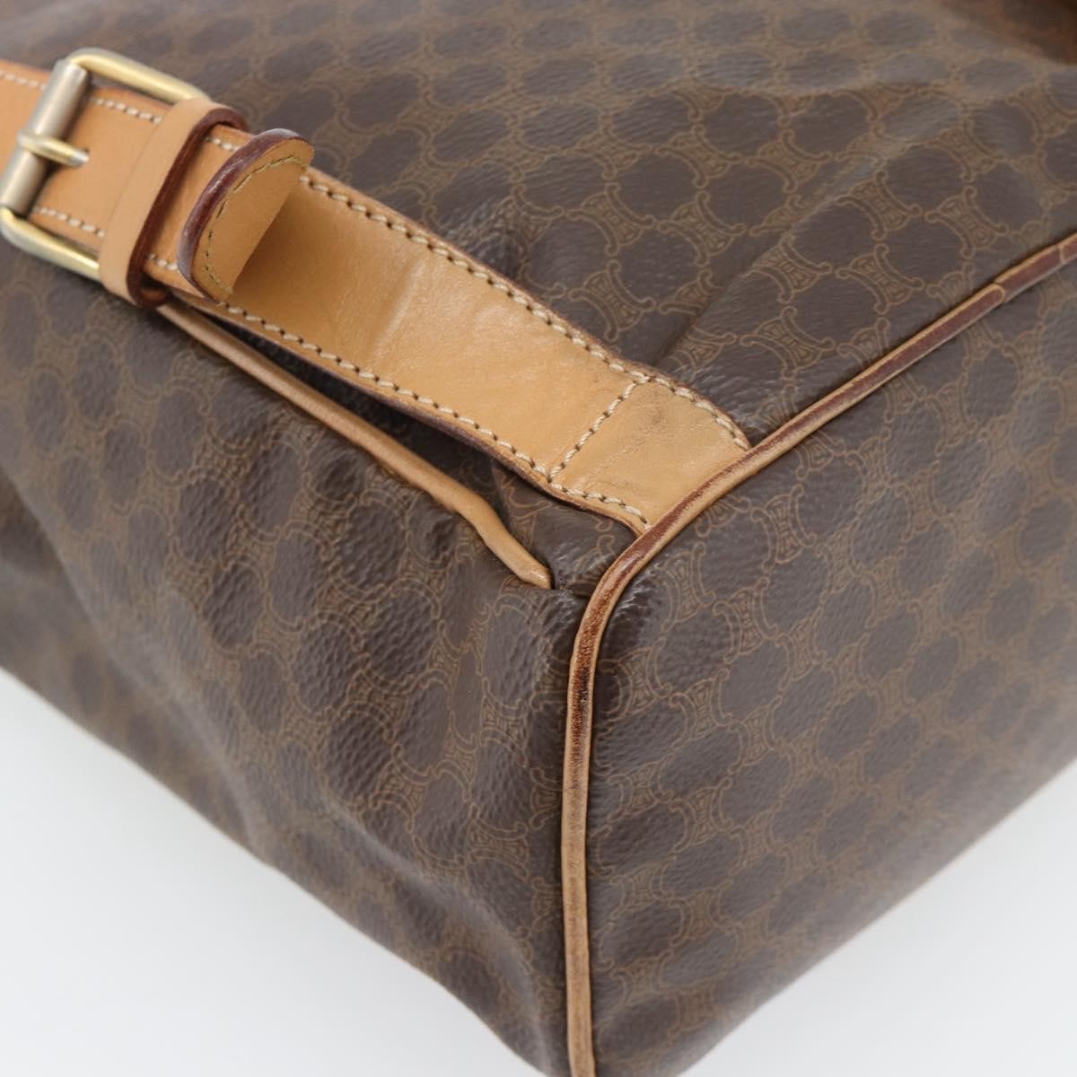 CELINE Macadam Canvas Backpack PVC Leather Brown Gold Auth bs35270