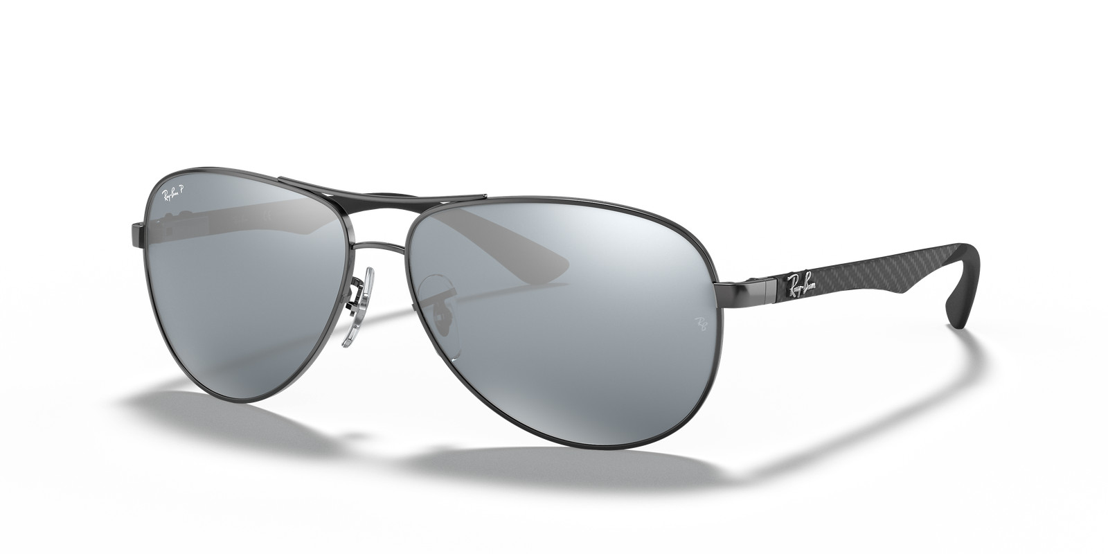 Ray-Ban Carbon Fibre Gunmetal/Silver Polarized Mirrored 61 mm Sunglasses RB8313