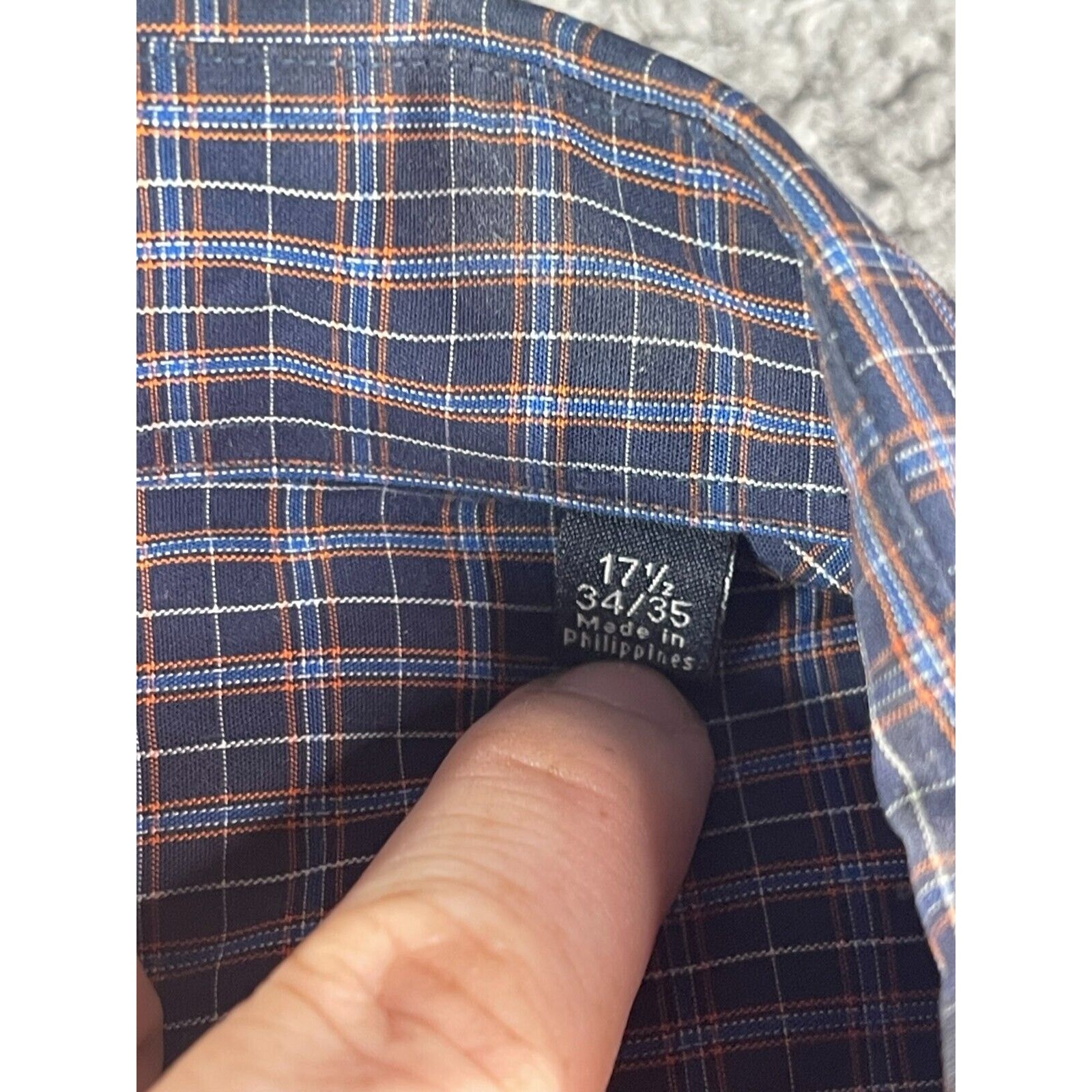 Nautica Shirt Mens 34 / 35 Button Down 17.5 in Blue Purple Plaid Non Iron Cotton