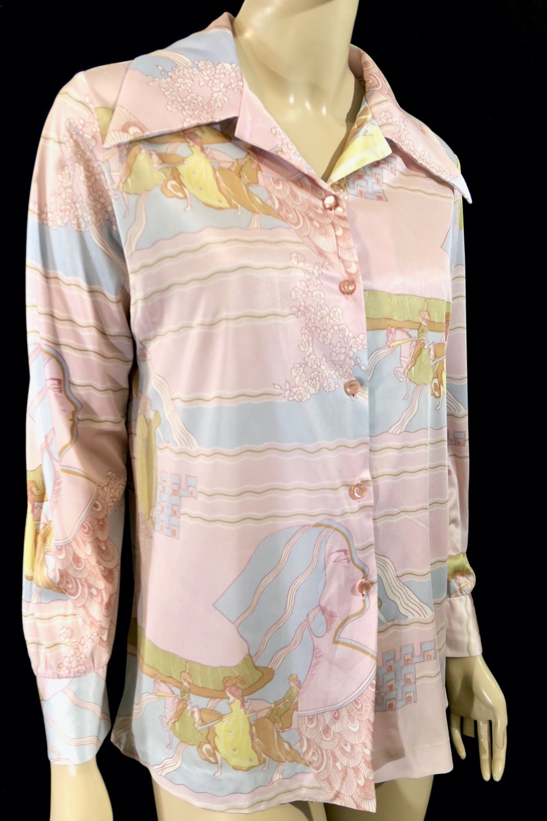 Vintage Mod Novelty Fantasy Midieval Deco Pop Art Womens Shirt Pastel Pink L M/L